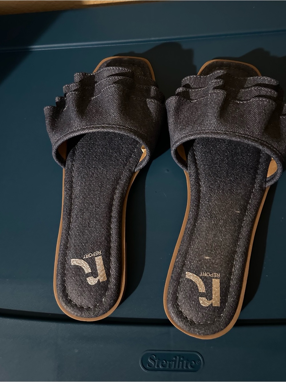 Report Denim Ruffle Slide Sandals - Picture 2 of 4